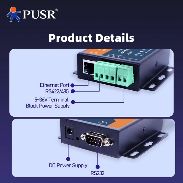 Alt view image 3 of 5 - PUSR RS485 RS232 RS422 to Ethernet Modbus RTU to TCP Modbus Gateway Serial to Ethernet Bidirectional Transparent Data Transmission Watchdog Protection USR-TCP232-306