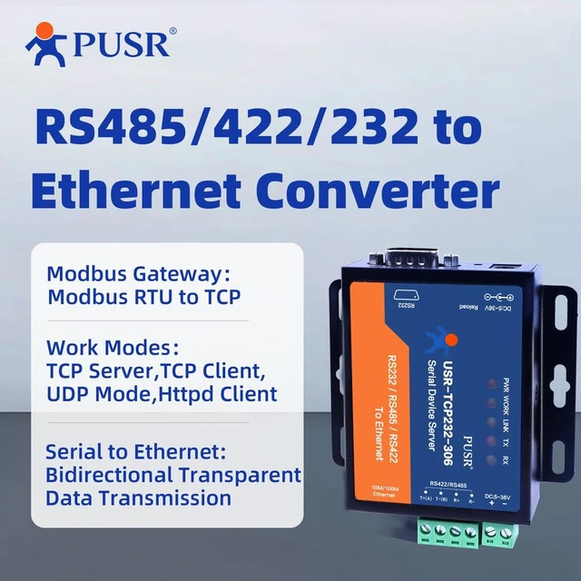 Alt view image 2 of 5 - PUSR RS485 RS232 RS422 to Ethernet Modbus RTU to TCP Modbus Gateway Serial to Ethernet Bidirectional Transparent Data Transmission Watchdog Protection USR-TCP232-306