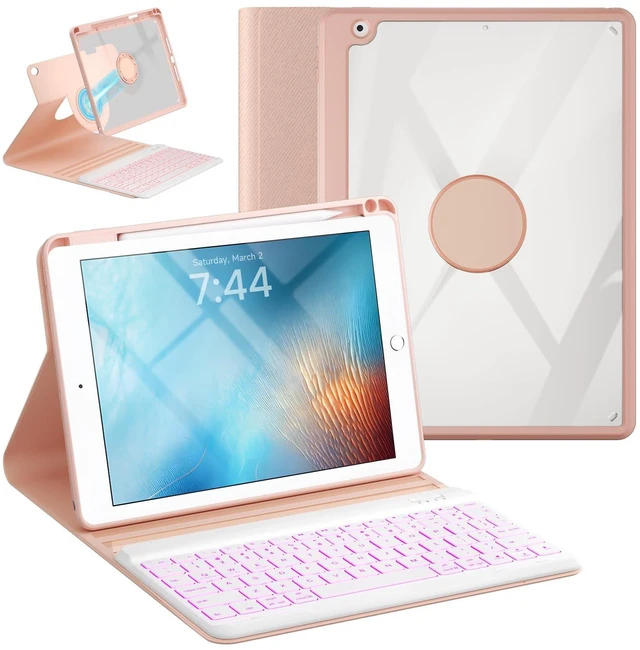 Main image of OPAKIT Keyboard Case for iPad 9.7 6th 2018/5th gen 2017/ Air 2-7 Color Backlit Detachable Wireless Keyboard - 360 Rotatable Magnetic Detachable Slim Folio Cover with Pencil Holder (Pink)