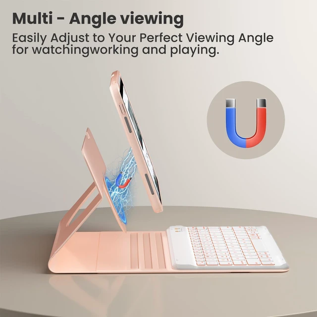 Alt view image 4 of 5 - OPAKIT Keyboard Case for iPad 9.7 6th 2018/5th gen 2017/ Air 2-7 Color Backlit Detachable Wireless Keyboard - 360 Rotatable Magnetic Detachable Slim Folio Cover with Pencil Holder (Pink)