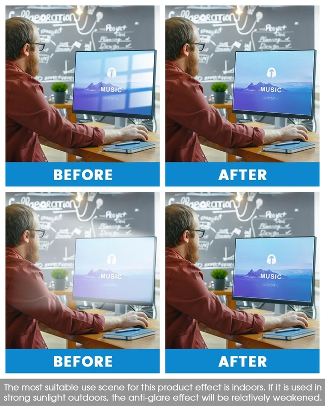 Alt view image 3 of 5 - F FORITO 2-Pack 20 inch 16:9 Matte Anti Glare Computer Screen Cover, Anti Glare Eye Protection Film Compatible with All 20" Widescreen Monitors with 16:9 Aspect Ratio (17.4" W x 9.8" H) Not for 16:10
