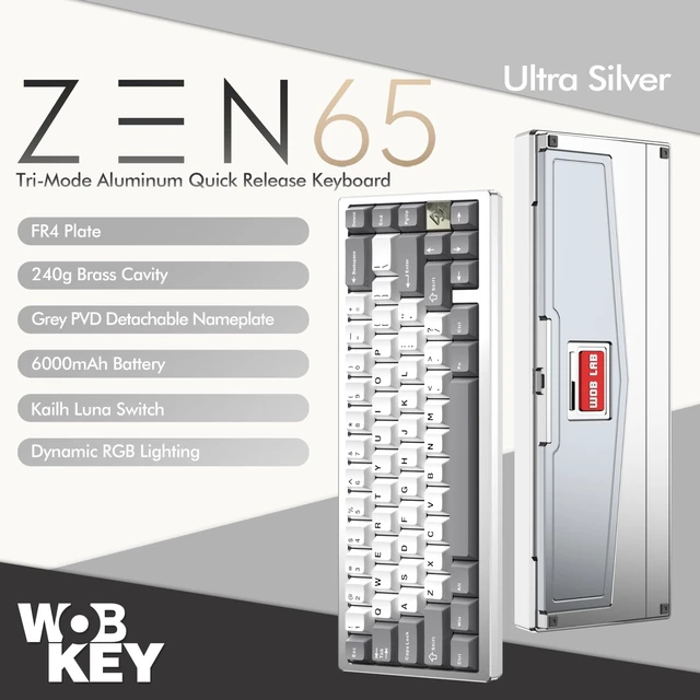 Alt view image 2 of 5 - KEEBMONKEY WOBKEY Zen 65 65% Quick Release Wireless Mechanical Keyboard with RGB, CNC Aluminum Case, Hot-Swappable, VIA Support, BT/2.4G/USB-C Gaming Keyboard for Mac/Windows (Ultra Silver)