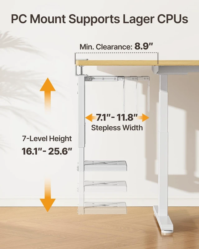 Alt view image 2 of 5 - monTEK Under Desk PC Mount, Fits 16.1-25.6" PC Cases, Max 66lbs, White