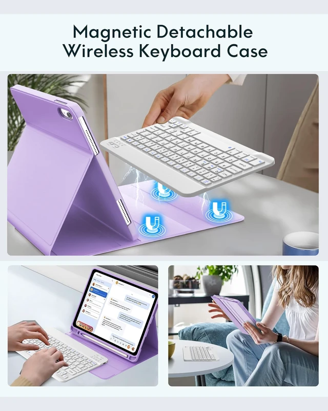 Alt view image 5 of 5 - for iPad 10th Generation Case with Keyboard (10.9" 2022) & iPad 11th (A16, 2025), Magnetic Detachable Slim Wireless Keyboard, Precise Cutouts Folio Cover Case with Pencil Holder, Light Purple