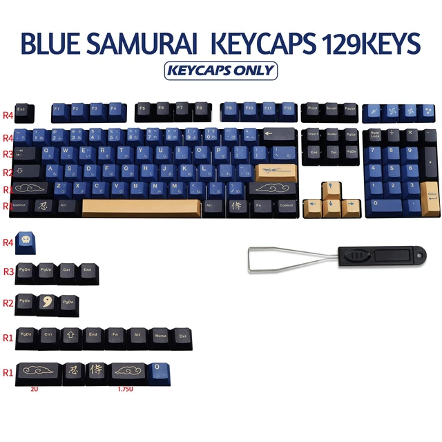 Alt view image 2 of 5 - MOLGRIA Blue Samurai Keycaps, 129 Set PBT KeyCaps for Gaming Keyboard, Cherry Profile Dye Sublimation Custom Keycaps with Puller for Gateron Kailh Cherry MX Switch 104/87/71/61 60 Percent Keyboard