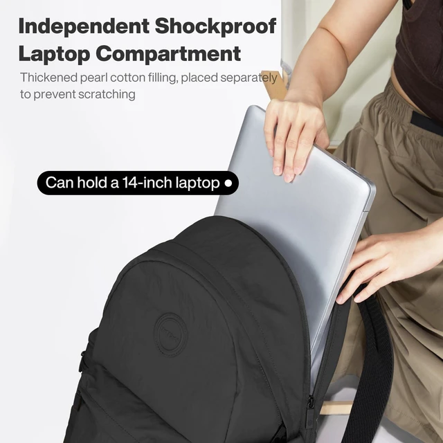 Alt view image 5 of 5 - mixi 15 Inch Casual Travel Daypack, Lightweight Laptop Backpack, Black