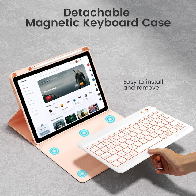 Alt view image 3 of 5 - OPAKIT Keyboard Case for iPad Air 11-inch M2/Air 5th 4th Generation, 7-Color Backlit Detachable Keyboard Case with Pencil Holder for iPad Air 11" 2024 /Air 5 2022/Air 4 2020/Pro 11 1st, Rose Gold