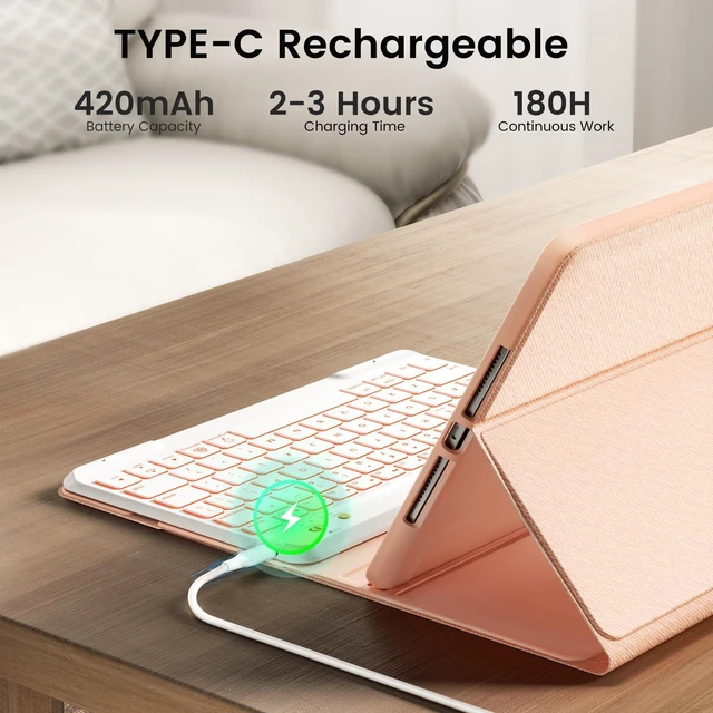 Alt view image 4 of 5 - OPAKIT Keyboard Case for iPad Air 11-inch M2/Air 5th 4th Generation, 7-Color Backlit Detachable Keyboard Case with Pencil Holder for iPad Air 11" 2024 /Air 5 2022/Air 4 2020/Pro 11 1st, Rose Gold