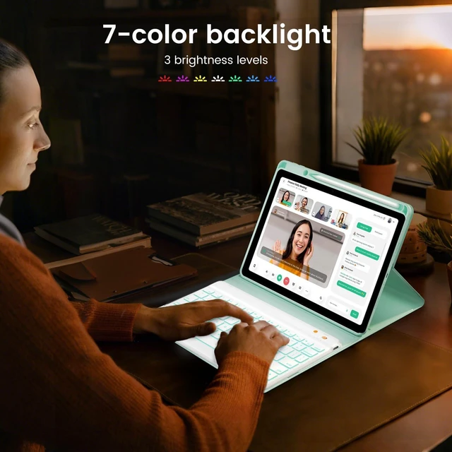 Alt view image 5 of 5 - OPAKIT 7-Color Backlit Keyboard Case for iPad 9.7 Inch 6th 5th Gen Air 2/Air 1, Detachable Wireless Bluetooth Keyboard with Pencil Holder, Auto Sleep Wake Stand Folio Protective Cover (Green)