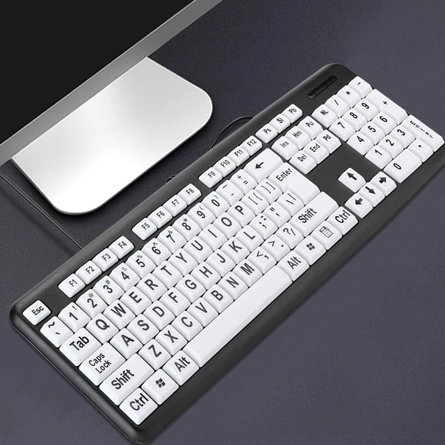 Alt view image 2 of 5 - Luqeeg Large Print Keyboard, USB Wired, 104 Keys Black White High Contrast, Low Vision, Old People Keyboard