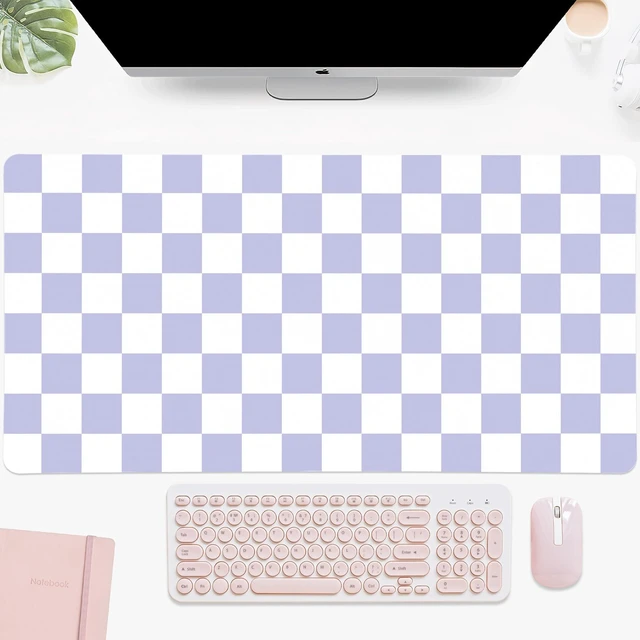 Alt view image 2 of 5 - Idocolors Purple Checkered Grid Checkerboard Desk Mat, Cute Extended Gaming Keyboard Mouse Pad, Large Office Desk Cover Mat Pad Deskmat, Non-Slip Leather Home Office Desk Mat Protector 31.5"15.7"