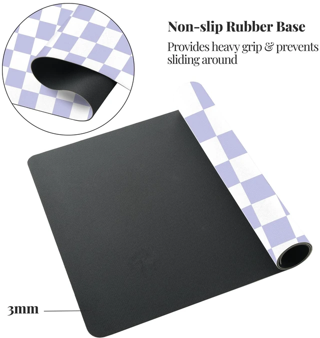 Alt view image 5 of 5 - Idocolors Purple Checkered Grid Checkerboard Desk Mat, Cute Extended Gaming Keyboard Mouse Pad, Large Office Desk Cover Mat Pad Deskmat, Non-Slip Leather Home Office Desk Mat Protector 31.5"15.7"