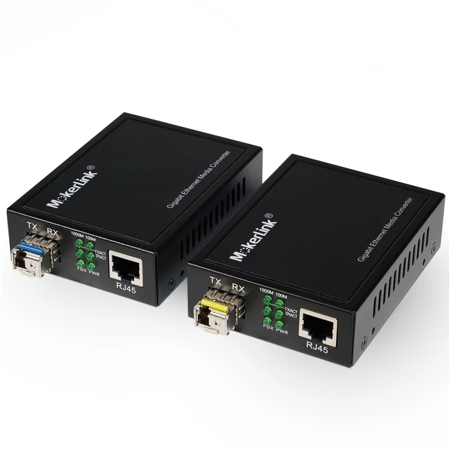 Main image of MokerLink Gigabit SFP to RJ45 Converter, A Pair 2 Pack BIDI-Mode Fiber to Ethernet Media Converter, 10/100/1000Mbps RJ45 Port, 1000Base-BIDI SFP Module 1310TX/1550RX up to 20KM