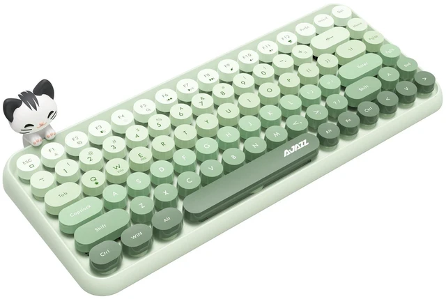 Main image of FELICON 308i Wireless Bluetooth Keyboard, Retro Typewriter Design with Gradient Colorful Round Keycaps and Cute Magnetic Cat Doll, 84 Keys, Multi Device Keyboard for iPad/Laptop/PC/Win/Mac(Gree