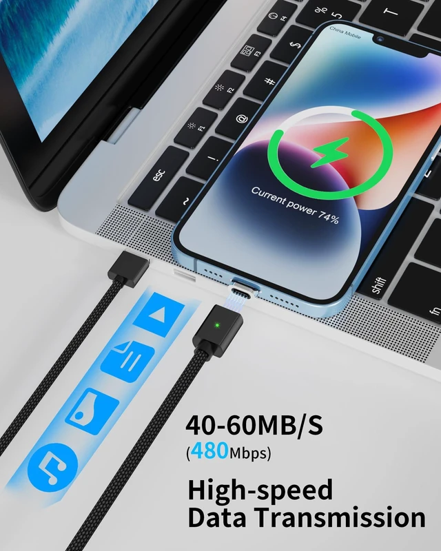 Alt view image 3 of 5 - ZBF Magnetic Charging Cable 3A Fast Charging (4-Pack, 3.3/3.3/6.6/6.6 ft) 3 in 1 Magnetic Phone Charger, 480Mbps Data Transfer, USB A to Type C Charger Cable for USB-C/IproductMicro USB Device(Black)