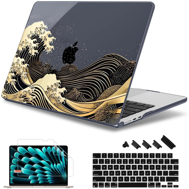 Main image of May Chen for MacBook Air 15 inch Case M5 M4 M3 M2 2026 2024-2023, Model A3448 A3241 A3114 A2941, Closes Seamlessly Hard Shell Laptop Cover with Keyboard Cover, Black Sea Wave