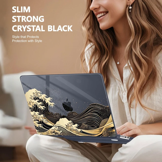Alt view image 4 of 5 - May Chen for MacBook Air 15 inch Case M5 M4 M3 M2 2026 2024-2023, Model A3448 A3241 A3114 A2941, Closes Seamlessly Hard Shell Laptop Cover with Keyboard Cover, Black Sea Wave