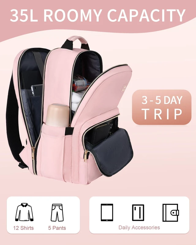 Alt view image 2 of 5 - MATEIN Pink Laptop Backpack, 17 Inch TSA College School Backpack for Women