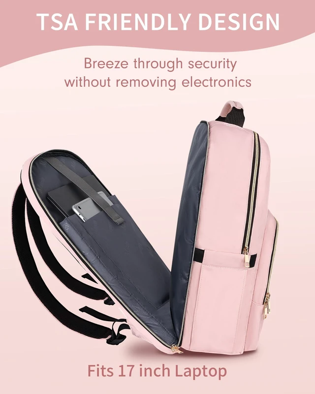 Alt view image 3 of 5 - MATEIN Pink Laptop Backpack, 17 Inch TSA College School Backpack for Women
