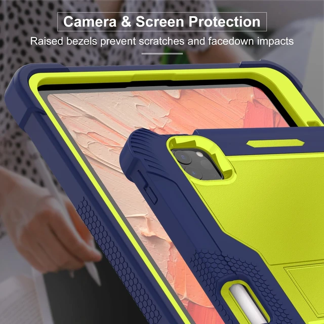 Alt view image 3 of 5 - MAKEIT CASE for ipad Pro 11 Inch Case 2024 M4 with Pencil Holder, Shockproof Premium Smart iPad Case and Kickstand, Support Touch ID and Auto Wake/Sleep, Navy Blue