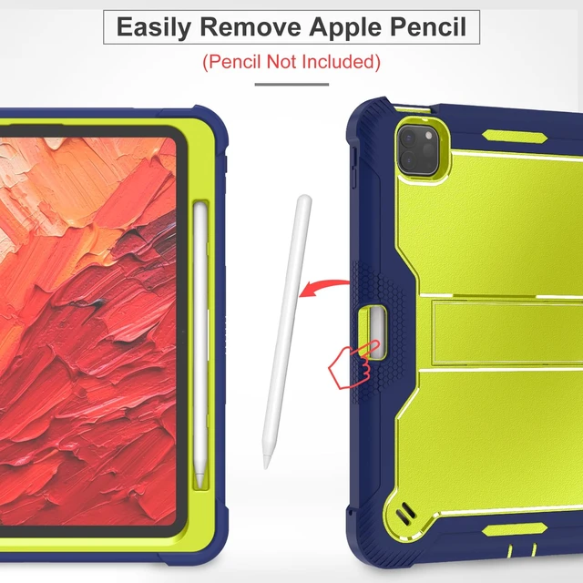 Alt view image 2 of 5 - MAKEIT CASE for ipad Pro 11 Inch Case 2024 M4 with Pencil Holder, Shockproof Premium Smart iPad Case and Kickstand, Support Touch ID and Auto Wake/Sleep, Navy Blue
