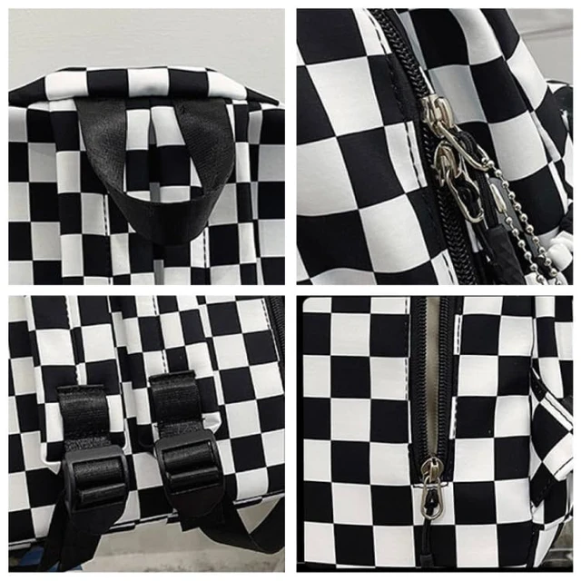 Alt view image 5 of 5 - MININAI Y2K Aesthetic Checkered Backpack with Kawaii Pendant Checkerboard Backpack Cute Preppy Laptop Backpack Light Rucksack (One Size,Pink)