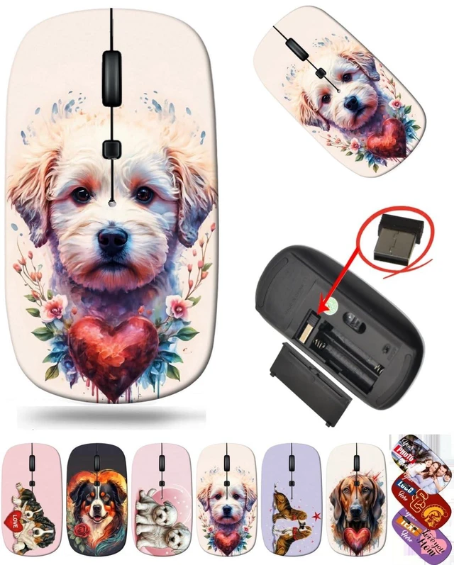 Main image of maizi Purple Wireless Mouse for Chromebook Laptop PC Notebook Purple Wireless Mice MKADAU Bichon Frises Portable 2.4G USB Receiver Printed in USA
