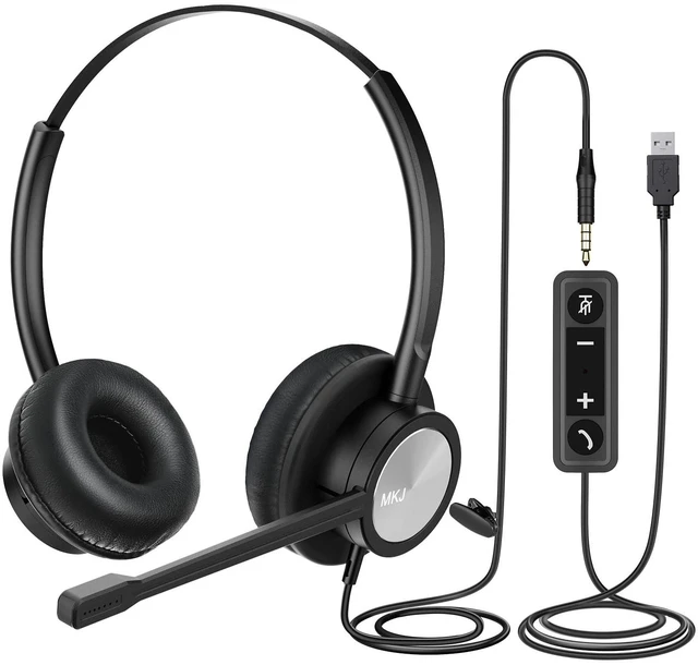 Main image of MKJ USB Headset with Microphone for PC, USB/3.5mm Computer Headset for Call Center & Home Office, Noise Cancelling Wired Headphone for Laptop, Ms Teams, Zoom, Webinar
