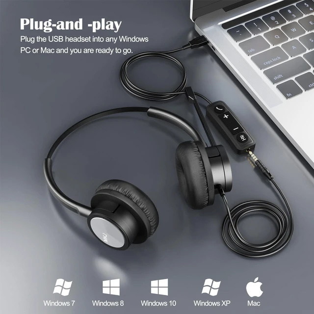 Alt view image 4 of 5 - MKJ USB Headset with Microphone for PC, USB/3.5mm Computer Headset for Call Center & Home Office, Noise Cancelling Wired Headphone for Laptop, Ms Teams, Zoom, Webinar