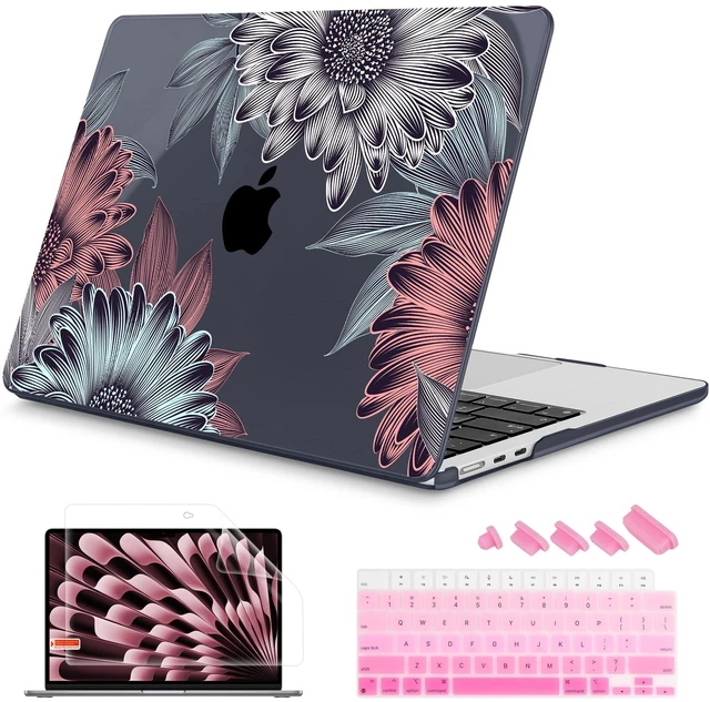 Main image of Mektron for 2026/2025/2024/2023 MacBook Air 15 INCH M5 A3448 /M4 A3241 /M3 A3114 /M2 A2941 Case, Printed Plastic Hard Shell Cover with 15.3" Liquid Retina Display Touch ID, Blooming Chrysanthemums