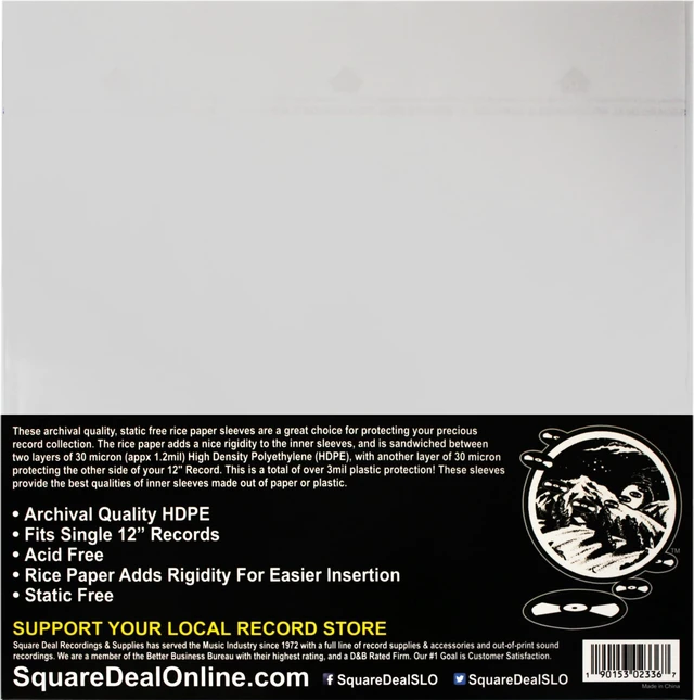 Alt view image 2 of 5 - 12 Inch Record Inner Sleeves - 3-Layers of Archival Quality, Anti-Static HDPE with Rice Paper Enclosed Insert for Extra Rigidity #12IM (300)