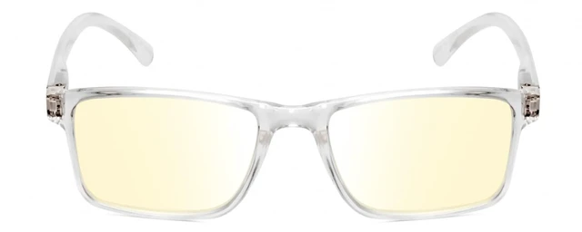 Alt view image 2 of 5 - Medspex L2007 Photochromic Blue Light Glasses Rectangular Frame with Adaptive Transition Lenses ^^ Indoor Outdoor Screen Protection Eyewear ^^ Lens Color -Orange & Frame Color - Clear Crystal