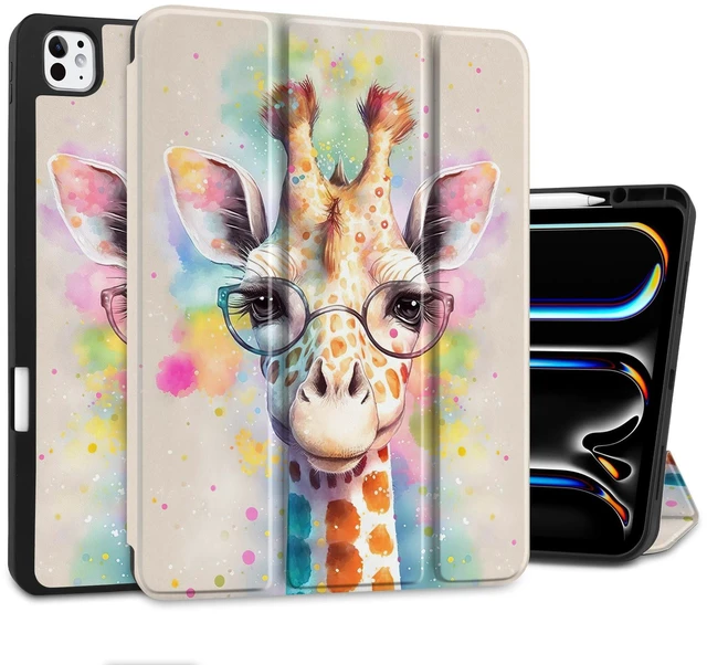 Main image of MEEgoodo Case for M5 iPad Pro 13 inch 2025/M4 iPad Pro 13 inch Case 2024, Tablet Cover with Trifold Stand + Pencil Holder + Auto Wake/Sleep + Soft TPU Back Cover, Giraffe
