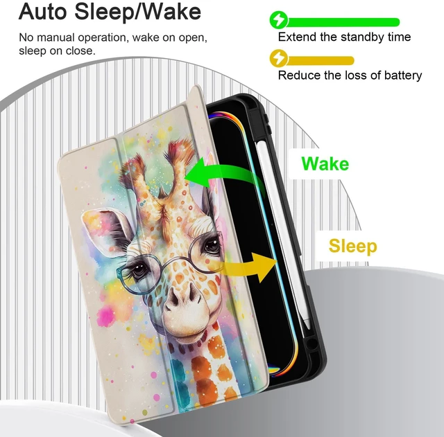Alt view image 3 of 5 - MEEgoodo Case for M5 iPad Pro 13 inch 2025/M4 iPad Pro 13 inch Case 2024, Tablet Cover with Trifold Stand + Pencil Holder + Auto Wake/Sleep + Soft TPU Back Cover, Giraffe