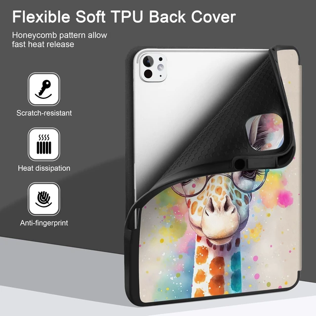 Alt view image 4 of 5 - MEEgoodo Case for M5 iPad Pro 13 inch 2025/M4 iPad Pro 13 inch Case 2024, Tablet Cover with Trifold Stand + Pencil Holder + Auto Wake/Sleep + Soft TPU Back Cover, Giraffe