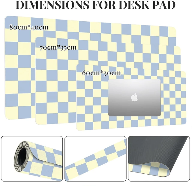 Alt view image 3 of 5 - Idocolors Light Blue Checkered Grid Checkerboard Desk Mat, Cute Extended Gaming Keyboard Mouse Pad, Large Office Desk Cover Mat Pad Deskmat, Non-Slip Leather Home Office Desk Mat Protector 31.5"15.7"