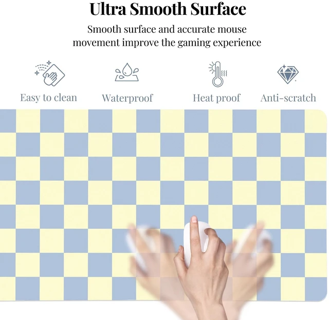 Alt view image 4 of 5 - Idocolors Light Blue Checkered Grid Checkerboard Desk Mat, Cute Extended Gaming Keyboard Mouse Pad, Large Office Desk Cover Mat Pad Deskmat, Non-Slip Leather Home Office Desk Mat Protector 31.5"15.7"