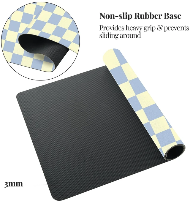 Alt view image 5 of 5 - Idocolors Light Blue Checkered Grid Checkerboard Desk Mat, Cute Extended Gaming Keyboard Mouse Pad, Large Office Desk Cover Mat Pad Deskmat, Non-Slip Leather Home Office Desk Mat Protector 31.5"15.7"