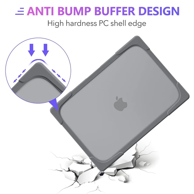 Alt view image 4 of 5 - MEEgoodo for MacBook Air 13 inch Case 2021 2020 2019 2018 Release A2337 M1 A2179 A1932 with Touch ID Heavy Duty Rugged Shockproof Plastic Hard Shell with Fold Kickstand for MacBook Air 13.3, Gray
