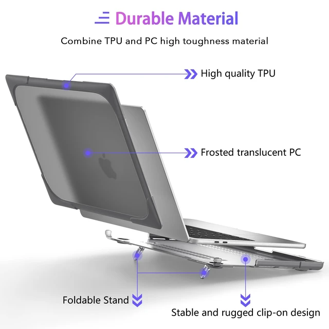 Alt view image 3 of 5 - MEEgoodo for MacBook Air 13 inch Case 2021 2020 2019 2018 Release A2337 M1 A2179 A1932 with Touch ID Heavy Duty Rugged Shockproof Plastic Hard Shell with Fold Kickstand for MacBook Air 13.3, Gray