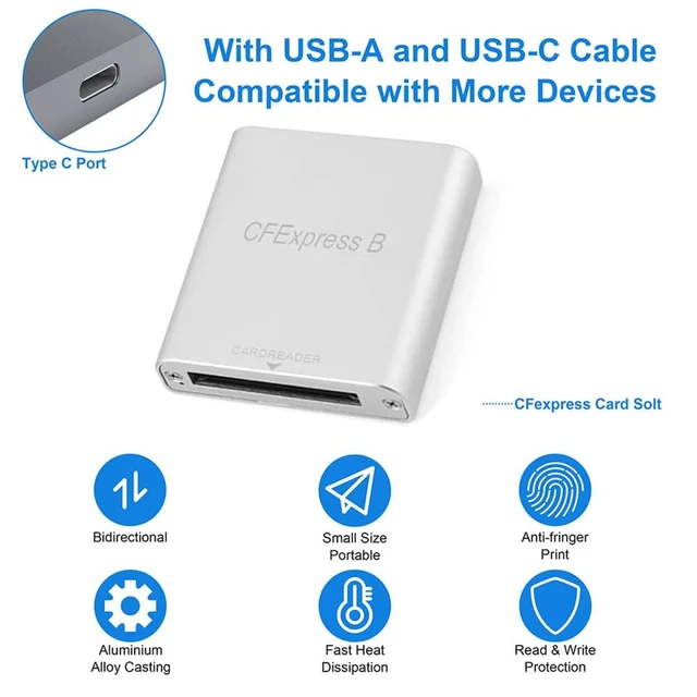 Alt view image 3 of 5 - NFHK USB3.1 Type-C USB3.0 Type-A to CF Express Extension Card Reader CFE Type-B Support R5 Z6 Z7 CFB Memory Card