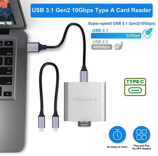 Alt view image 5 of 5 - NFHK USB3.1 Type-C USB3.0 Type-A to CF Express Extension Card Reader CFE Type-B Support R5 Z6 Z7 CFB Memory Card