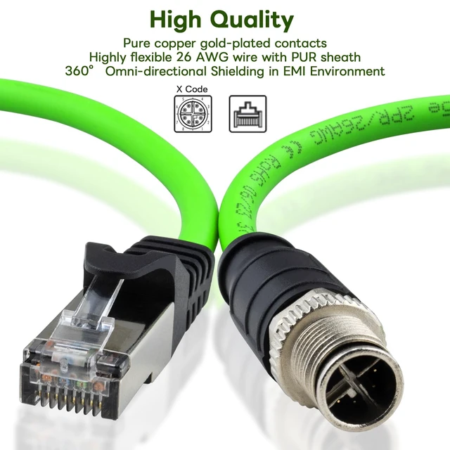 Alt view image 4 of 5 - Lonlonty M12 X-Coded 8 Pin to RJ45 Ethernet Cable 10Gbps Cat6A Industrial Ethernet Shielded Cable Waterproof for Cognex and Automation Application SFTP 26AWG 5m 16.5Ft