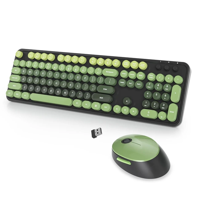 Alt view image 2 of 5 - SbocKeeb Wireless Keyboard and Mouse Set, Retro Typewriter Dark Green