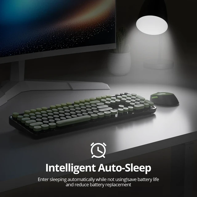 Alt view image 4 of 5 - SbocKeeb Wireless Keyboard and Mouse Set, Retro Typewriter Dark Green