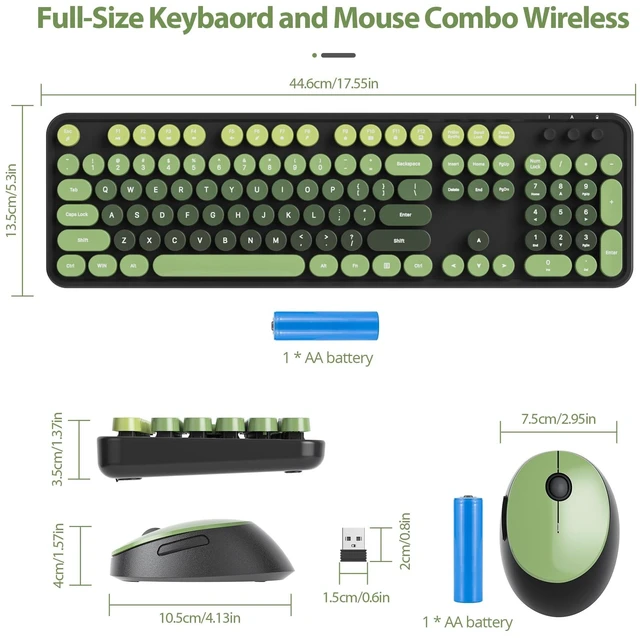 Alt view image 5 of 5 - SbocKeeb Wireless Keyboard and Mouse Set, Retro Typewriter Dark Green