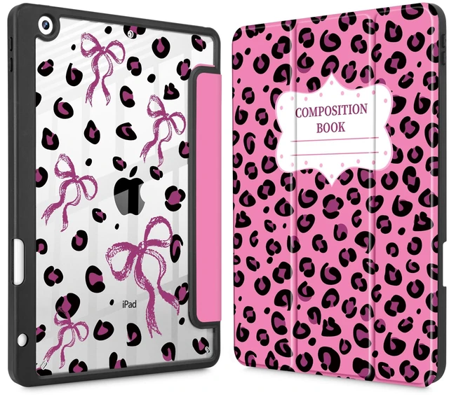 Main image of Mektron Printed Case for iPad 10.2 Inch, iPad 9th Gen 2021/8th Gen 2020/7th Gen 2019 Tablet Case, Buit in Pencil Holder with Shockproof Cover Clear Shell + Trifold Stand, Composition Book-Bows
