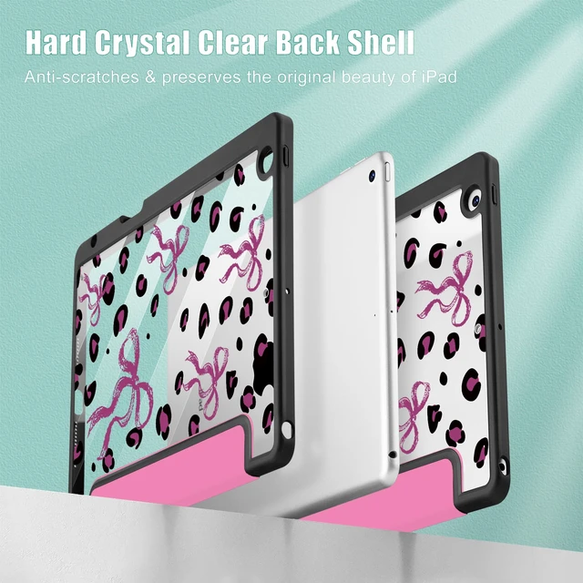 Alt view image 3 of 5 - Mektron Printed Case for iPad 10.2 Inch, iPad 9th Gen 2021/8th Gen 2020/7th Gen 2019 Tablet Case, Buit in Pencil Holder with Shockproof Cover Clear Shell + Trifold Stand, Composition Book-Bows