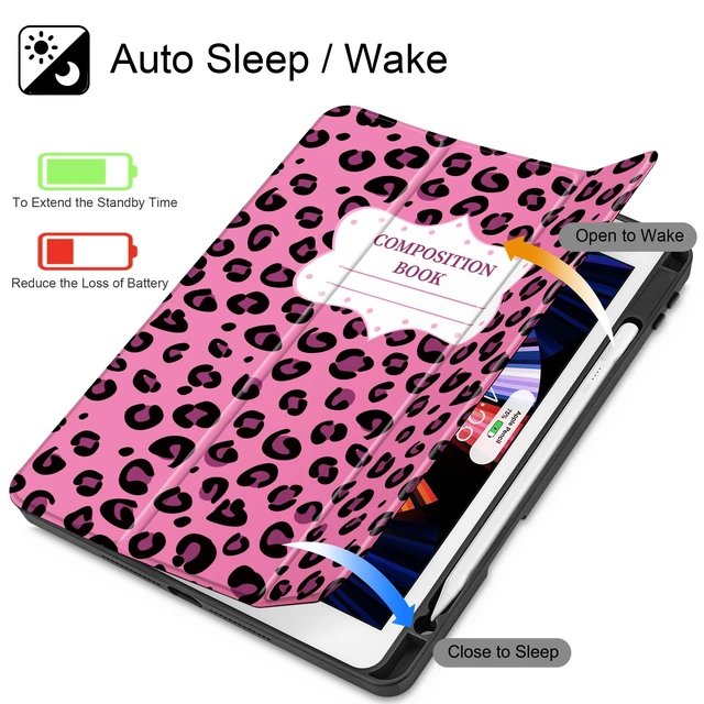 Alt view image 5 of 5 - Mektron Printed Case for iPad 10.2 Inch, iPad 9th Gen 2021/8th Gen 2020/7th Gen 2019 Tablet Case, Buit in Pencil Holder with Shockproof Cover Clear Shell + Trifold Stand, Composition Book-Bows