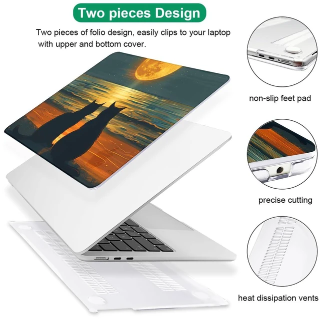 Alt view image 3 of 5 - LCMOCICO for 2026 MacBook Air 13 Inch Case M5 A3449 M4 A3240 A3113 M3 A2681 M2 2026 2025 2024 2023 2022 Release, Pattern Plastic Hard Shell Case Cover for MacBook Air 13.6inch M5, Cat Watching Moon